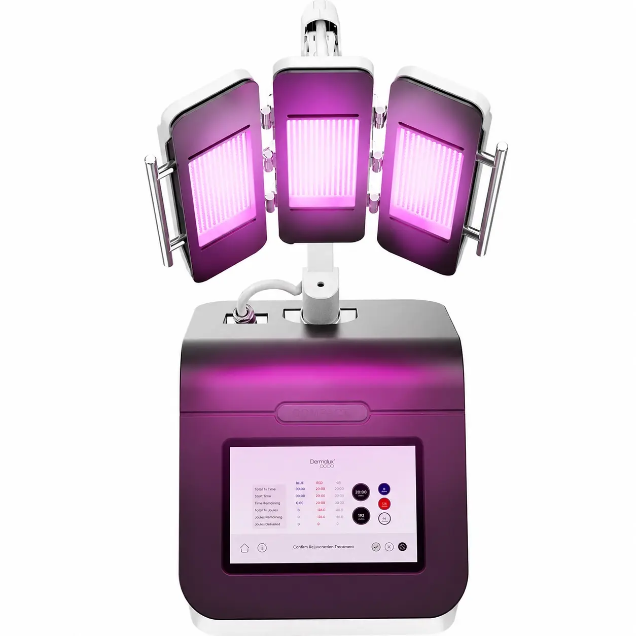 Dermalux Compact Lite — üç panelli baş, ışığı açık hâlde