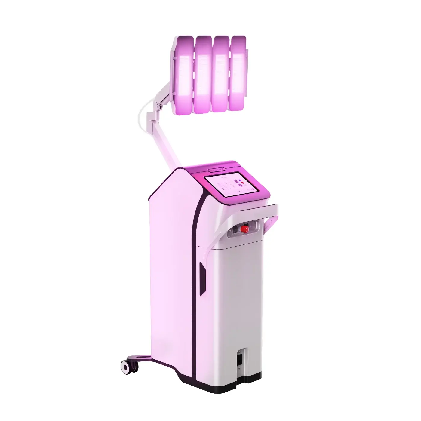 Dermalux Tri-Wave MD — ayaklı klinik sistemi, panelleri yanar hâlde